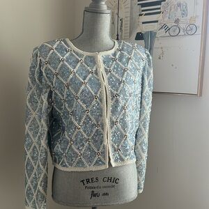 Vintage 80’s Light Blue Sequin Diamond Pattern Jacket